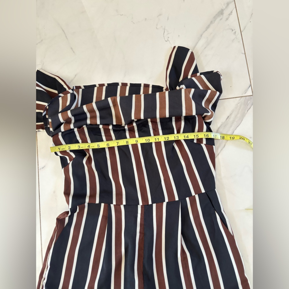 SHEIN Off-Shoulder Striped Jumpsuit in Black White & Brown - Picture 14 of 16